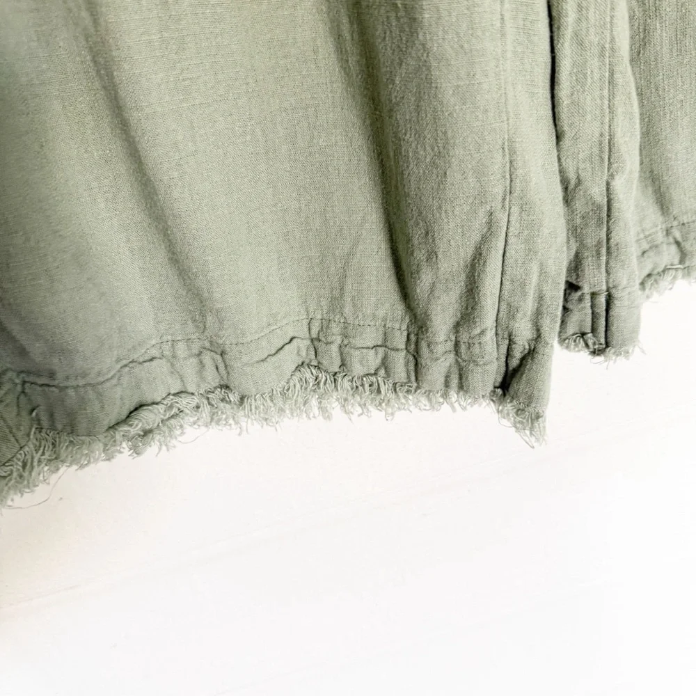 Thread & Supply High Waist Wide Leg Relaxed Fit Frayed Ankle Green Linen Pants M - Picture 4 of 8
